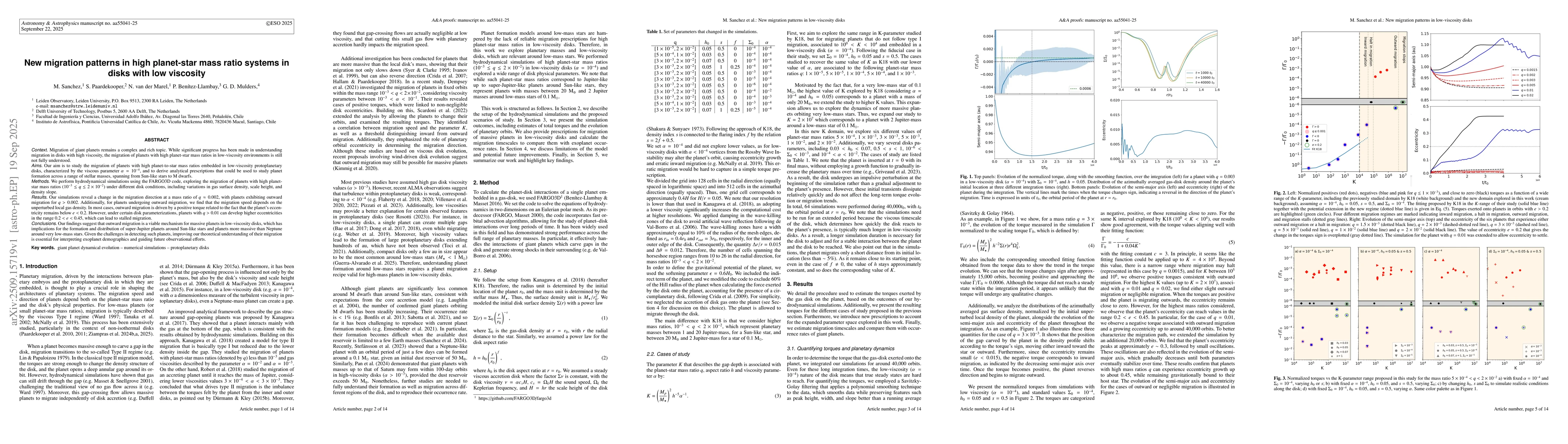 Thumbnail for New migration patterns in high planet-star mass ratio systems in disks
  with low viscosity