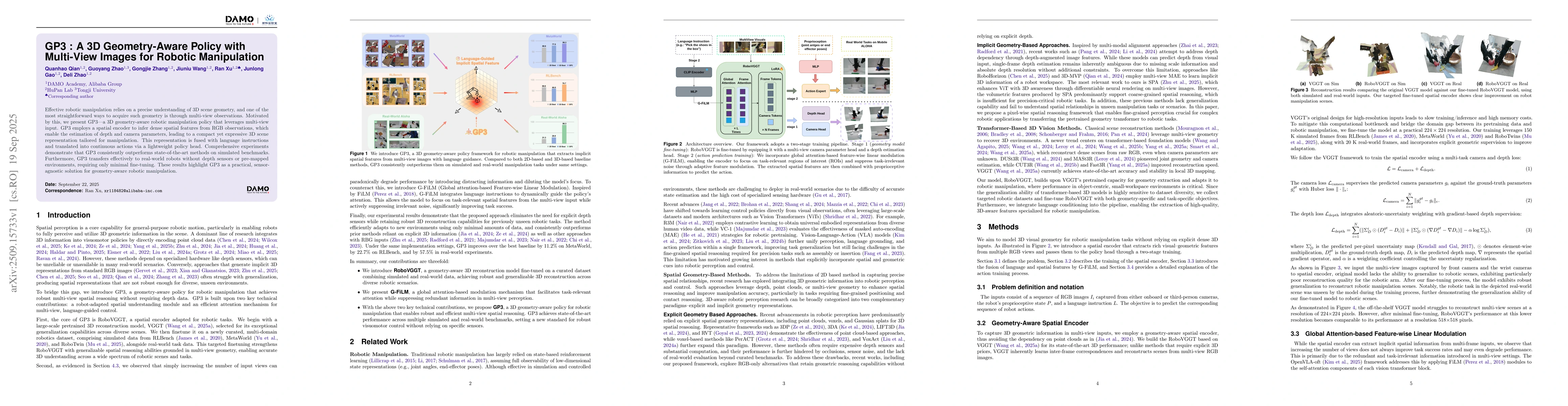Thumbnail for GP3: A 3D Geometry-Aware Policy with Multi-View Images for Robotic
  Manipulation