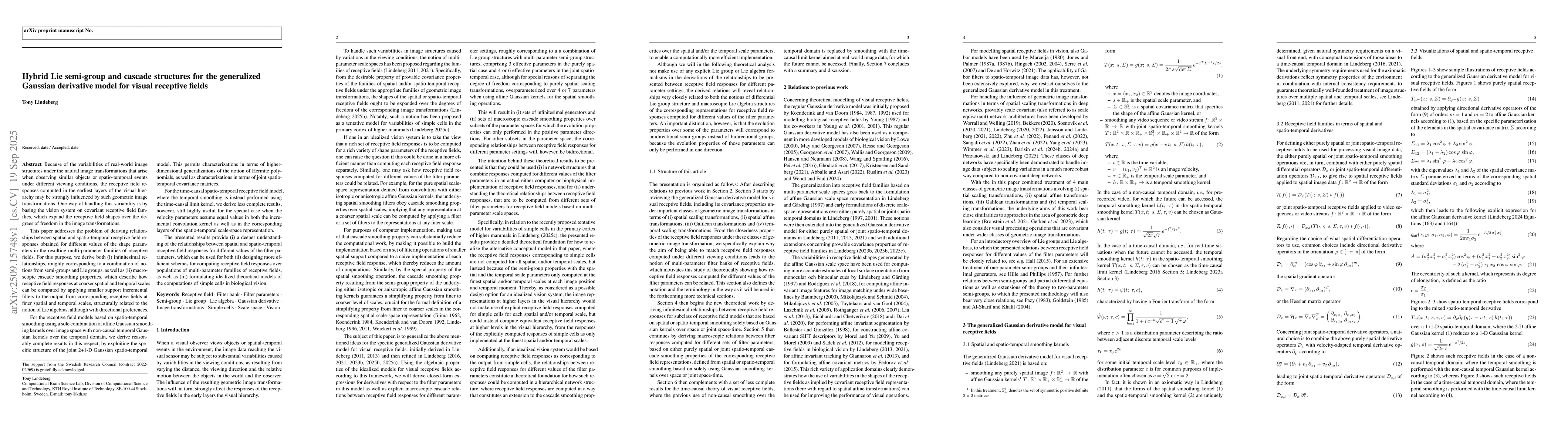 Thumbnail for Hybrid Lie semi-group and cascade structures for the generalized
  Gaussian derivative model for visual receptive fields