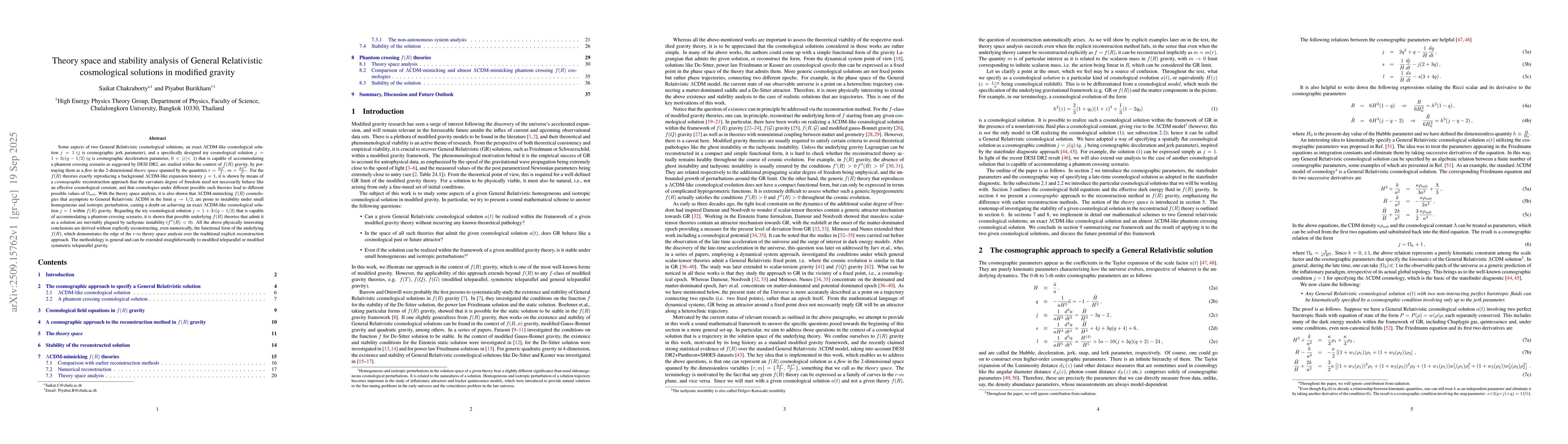 Thumbnail for Theory space and stability analysis of General Relativistic cosmological
  solutions in modified gravity