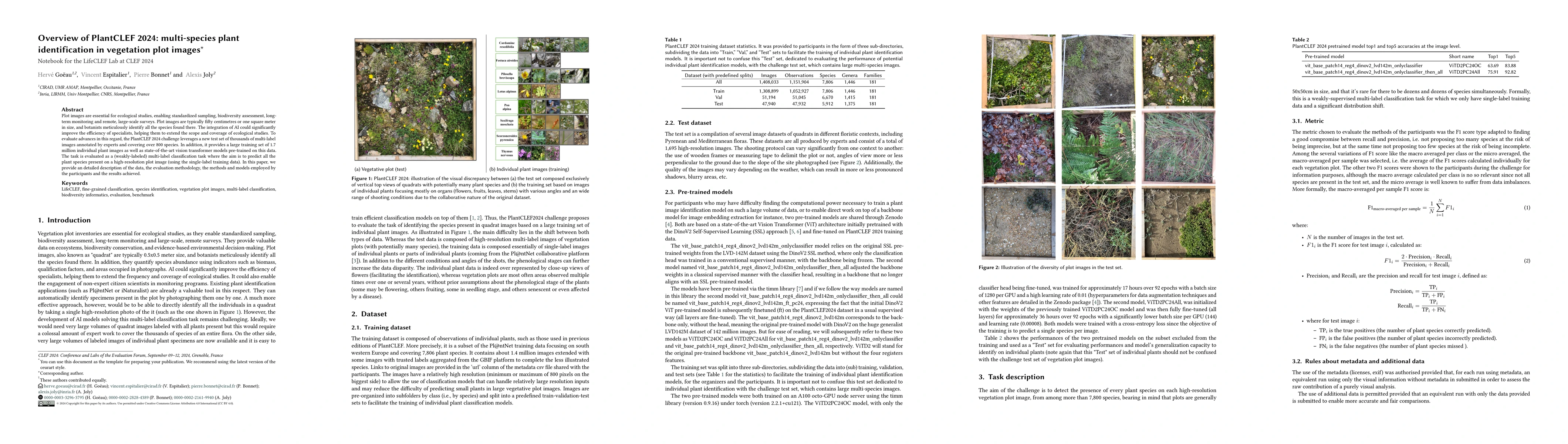Thumbnail for Overview of PlantCLEF 2024: multi-species plant identification in
  vegetation plot images
