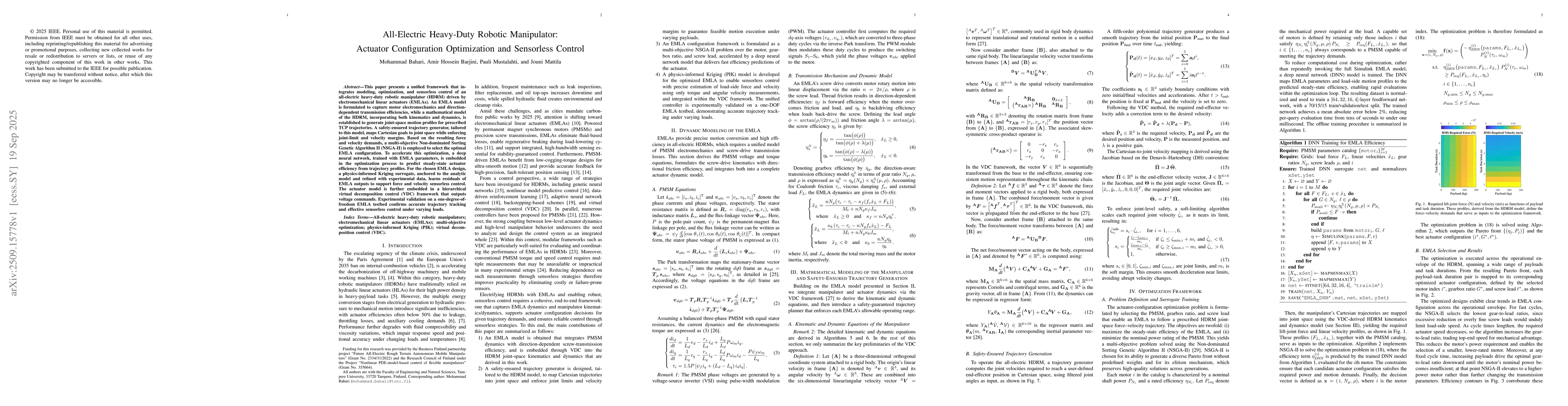 Thumbnail for All-Electric Heavy-Duty Robotic Manipulator: Actuator Configuration
  Optimization and Sensorless Control