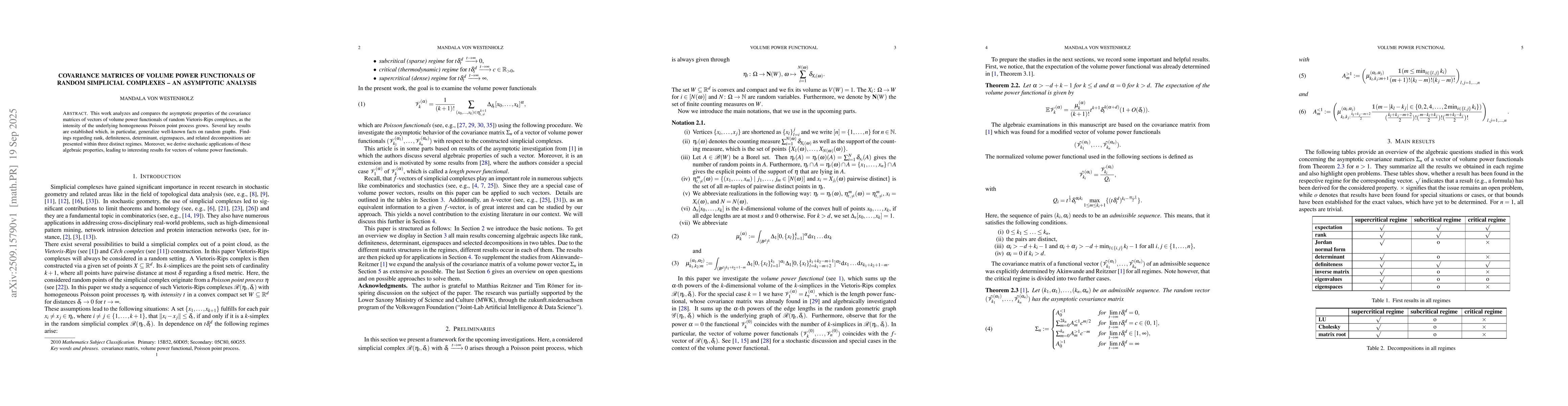 Thumbnail for Covariance matrices of volume power functionals of random simplicial
  complexes -- an asymptotic analysis