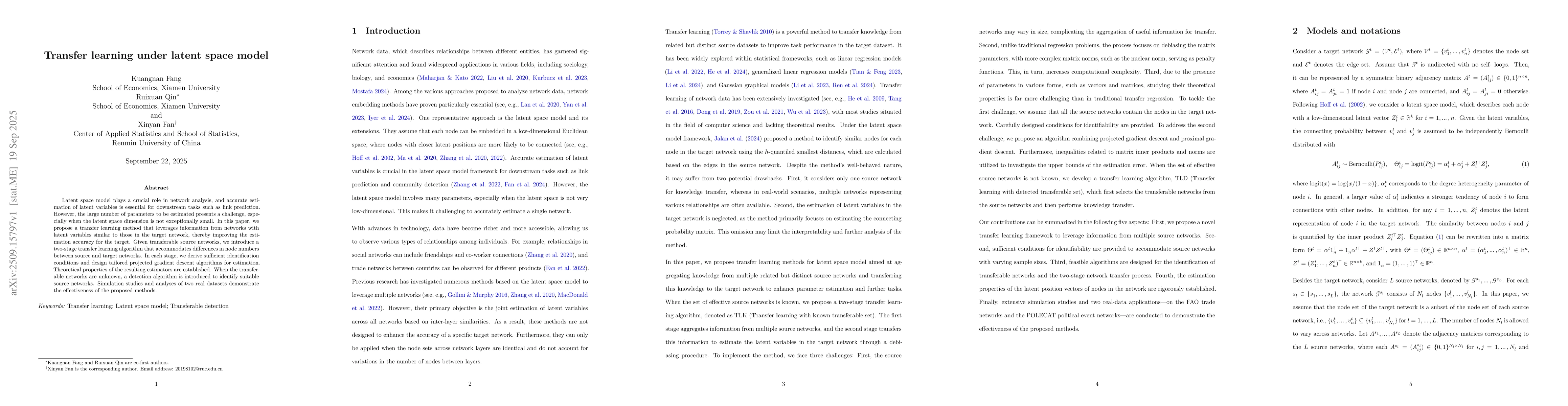 Thumbnail for Transfer learning under latent space model