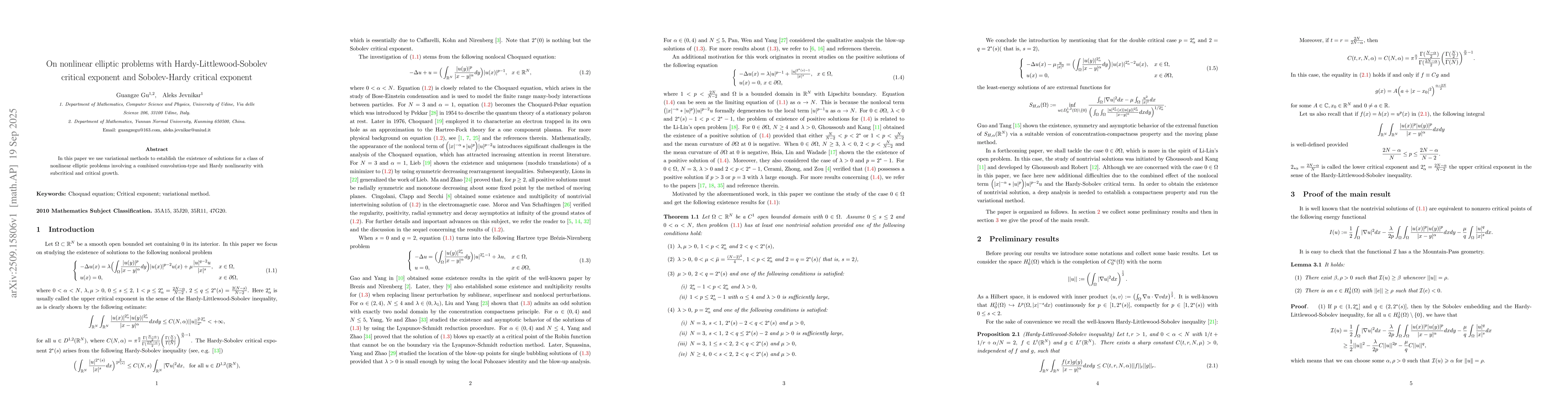 Thumbnail for On nonlinear elliptic problems with Hardy-Littlewood-Sobolev critical
  exponent and Sobolev-Hardy critical exponent