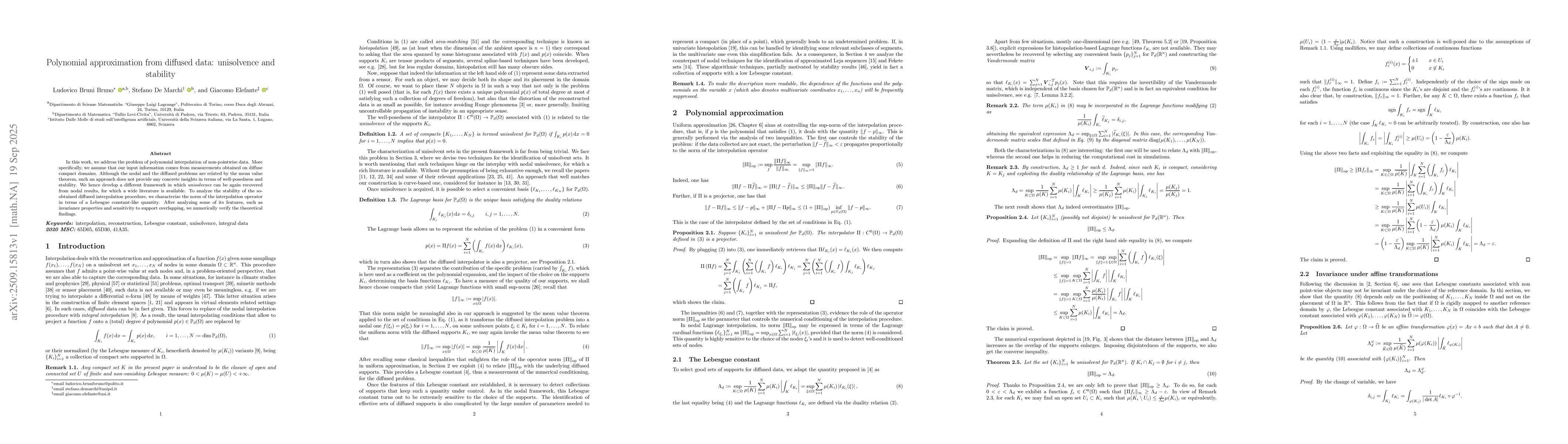 Thumbnail for Polynomial approximation from diffused data: unisolvence and stability