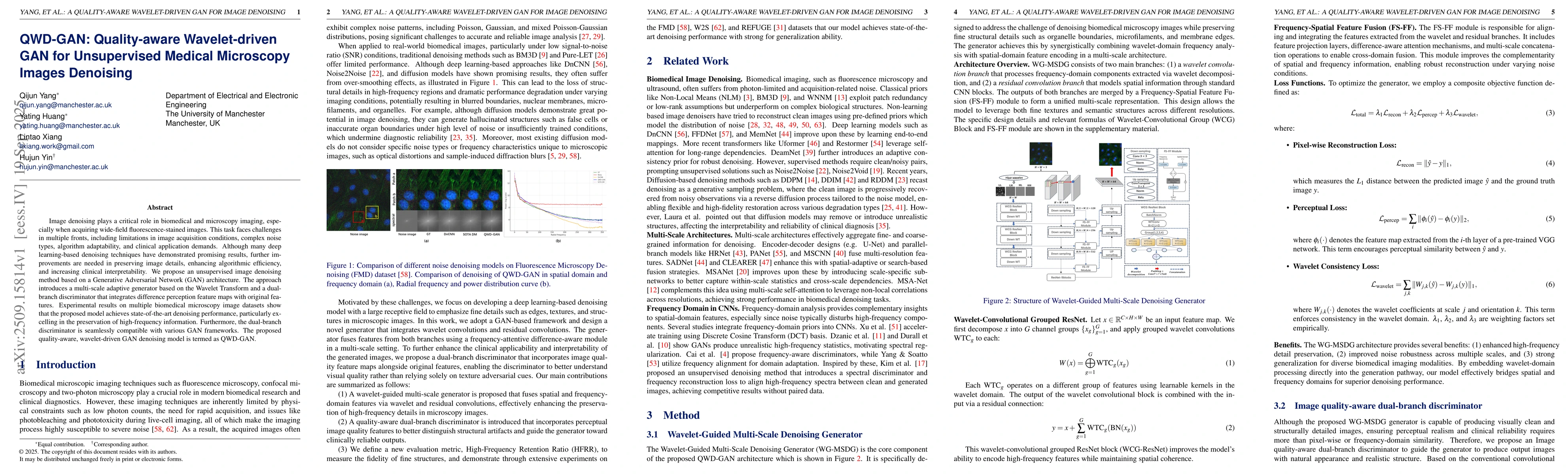 Thumbnail for QWD-GAN: Quality-aware Wavelet-driven GAN for Unsupervised Medical
  Microscopy Images Denoising