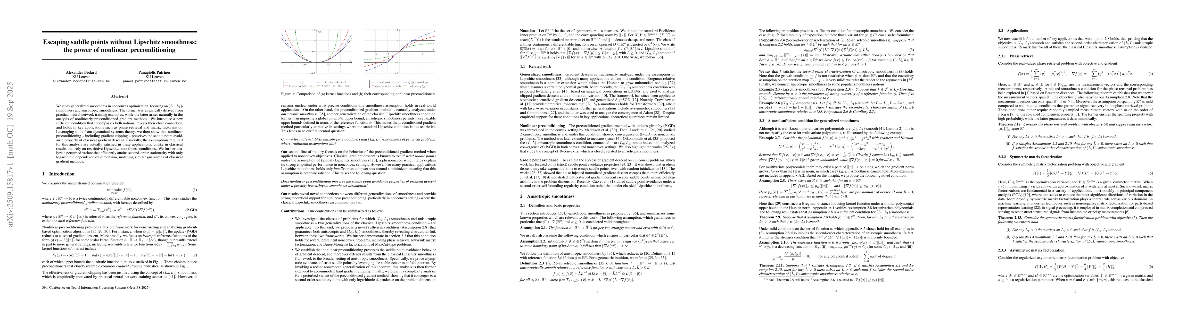 Thumbnail for Escaping saddle points without Lipschitz smoothness: the power of
  nonlinear preconditioning