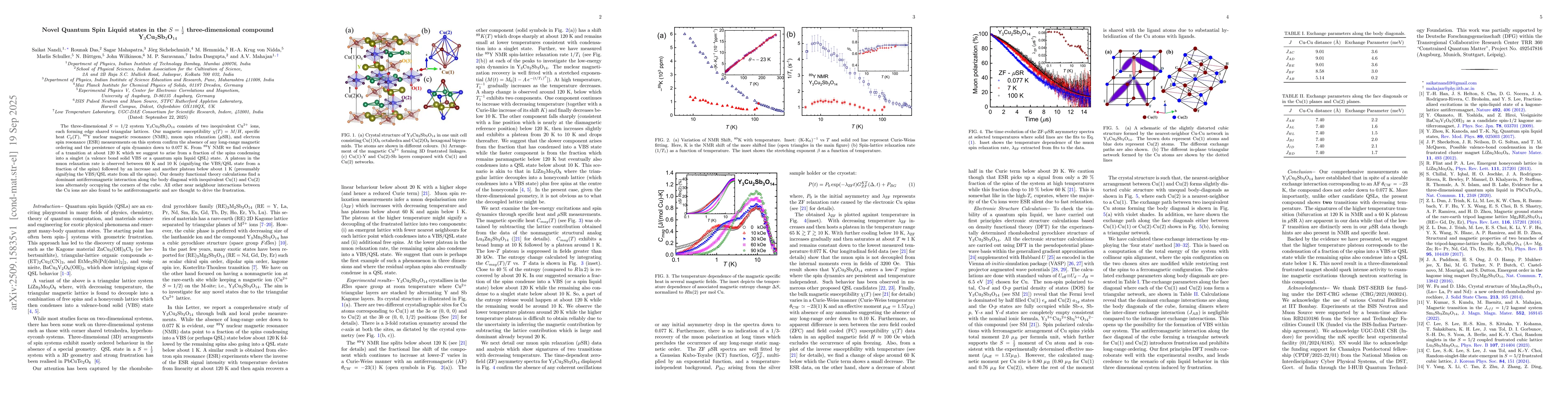 Thumbnail for Novel Quantum Spin Liquid states in the $S = {\frac{1}{2}}$
  three-dimensional compound Y$_{3}$Cu$_{2}$Sb$_{3}$O$_{14}$