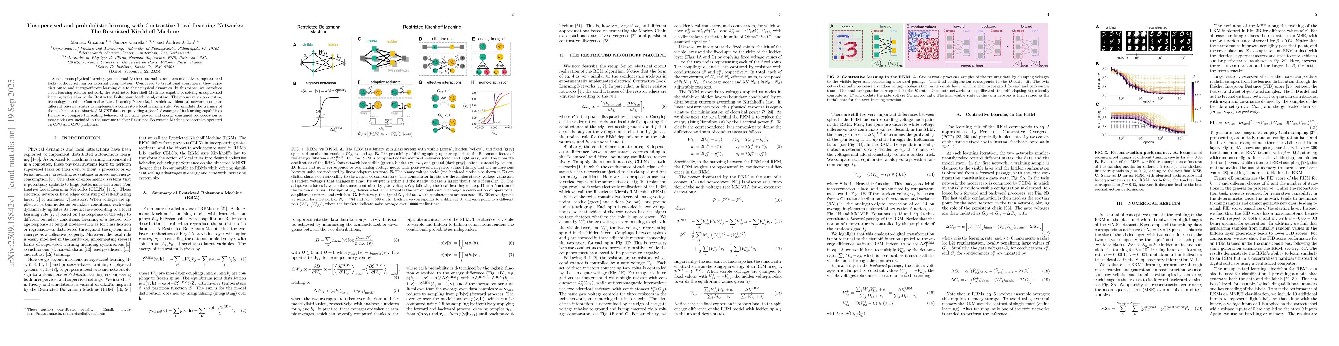 Thumbnail for Unsupervised and probabilistic learning with Contrastive Local Learning
  Networks: The Restricted Kirchhoff Machine