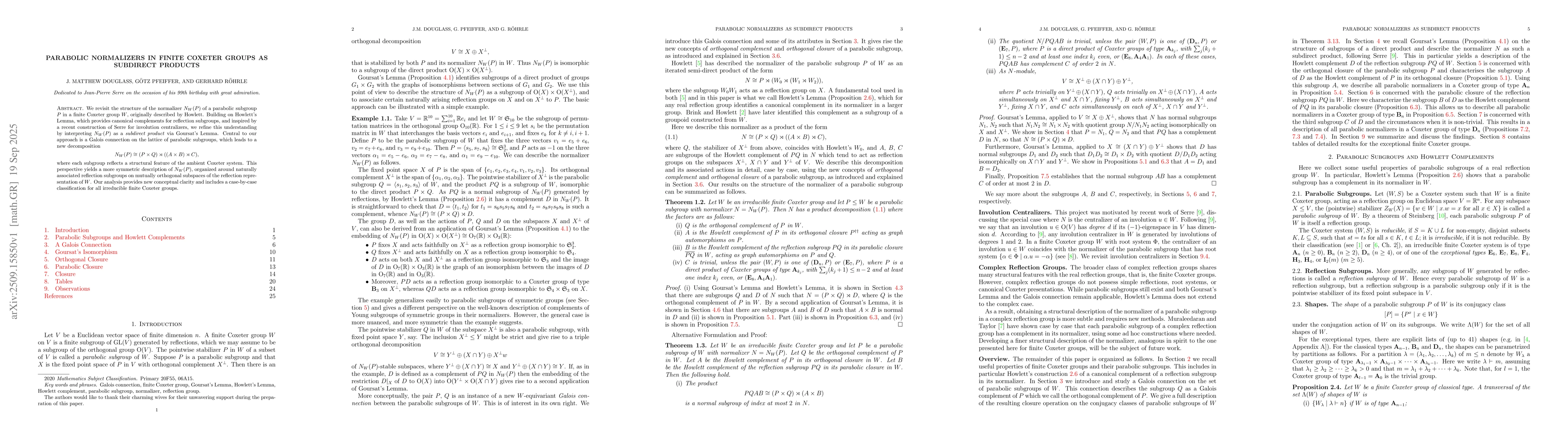 Thumbnail for Parabolic Normalizers in Finite Coxeter Groups as Subdirect Products
