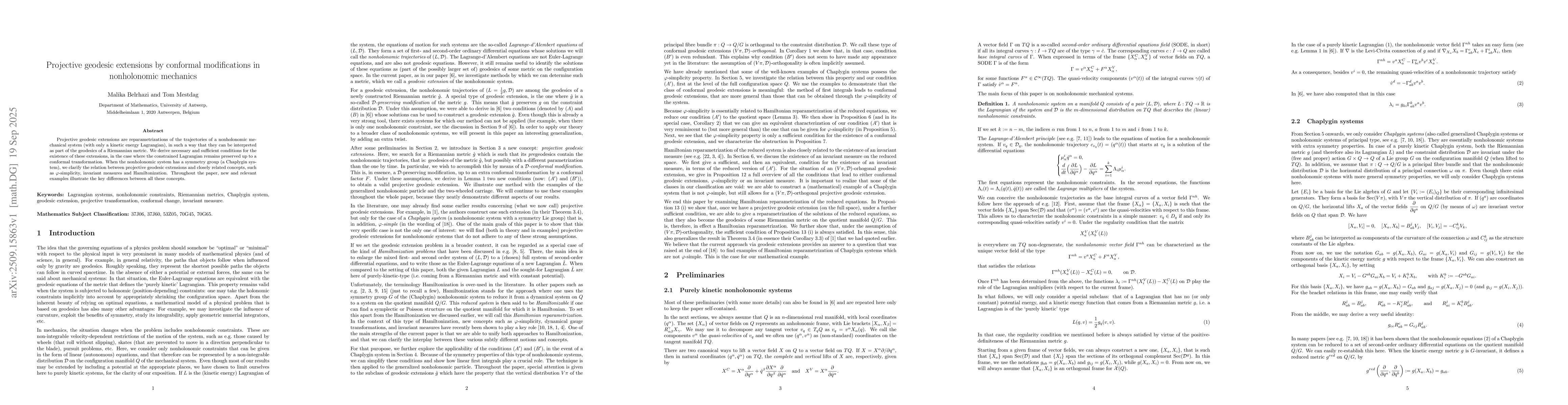 Thumbnail for Projective geodesic extensions by conformal modifications in
  nonholonomic mechanics