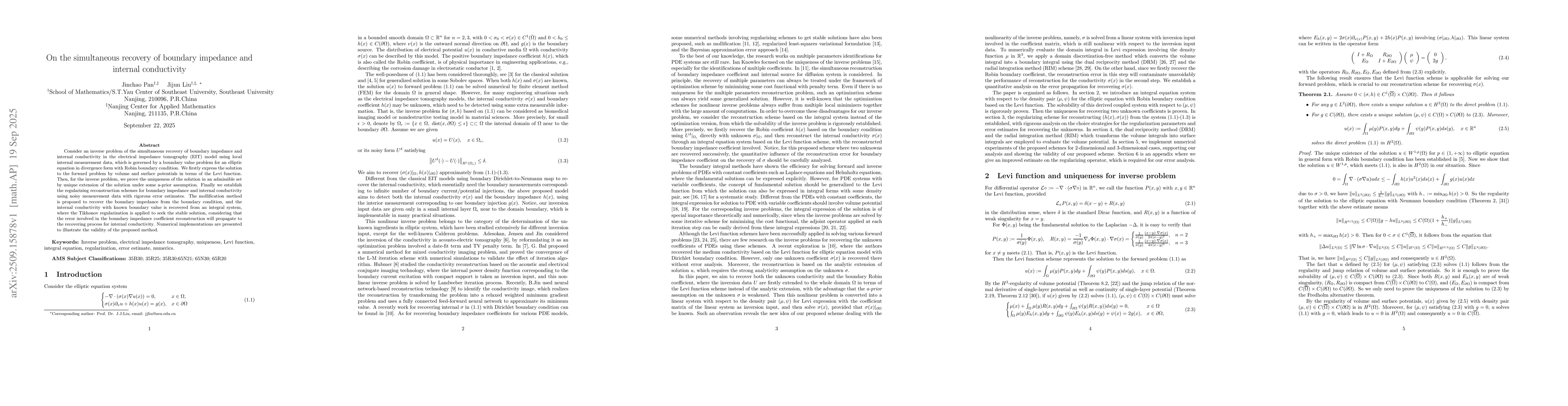 Thumbnail for On the simultaneous recovery of boundary impedance and internal
  conductivity