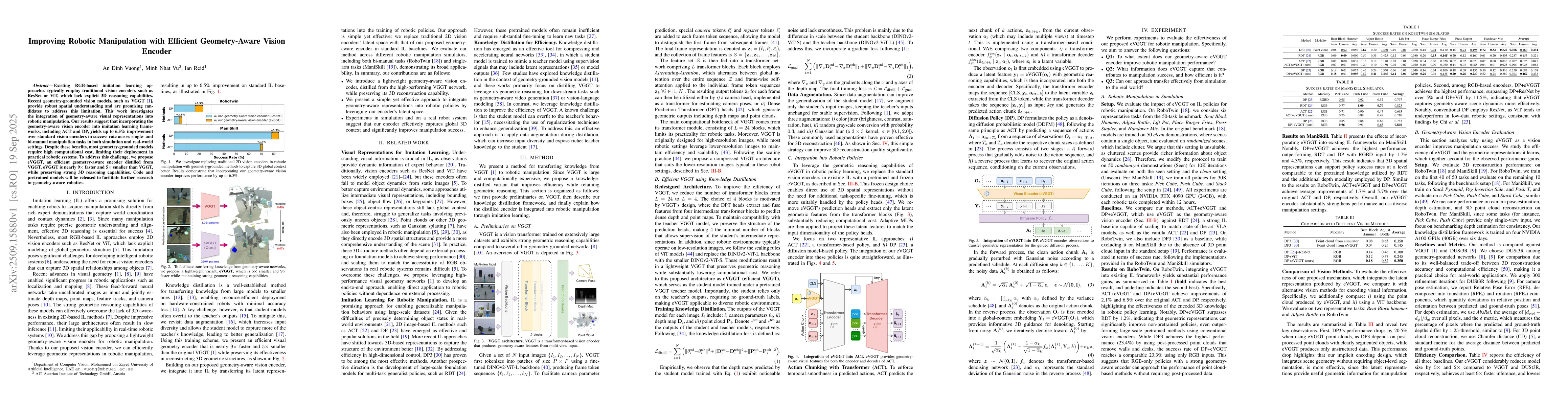 Thumbnail for Improving Robotic Manipulation with Efficient Geometry-Aware Vision
  Encoder
