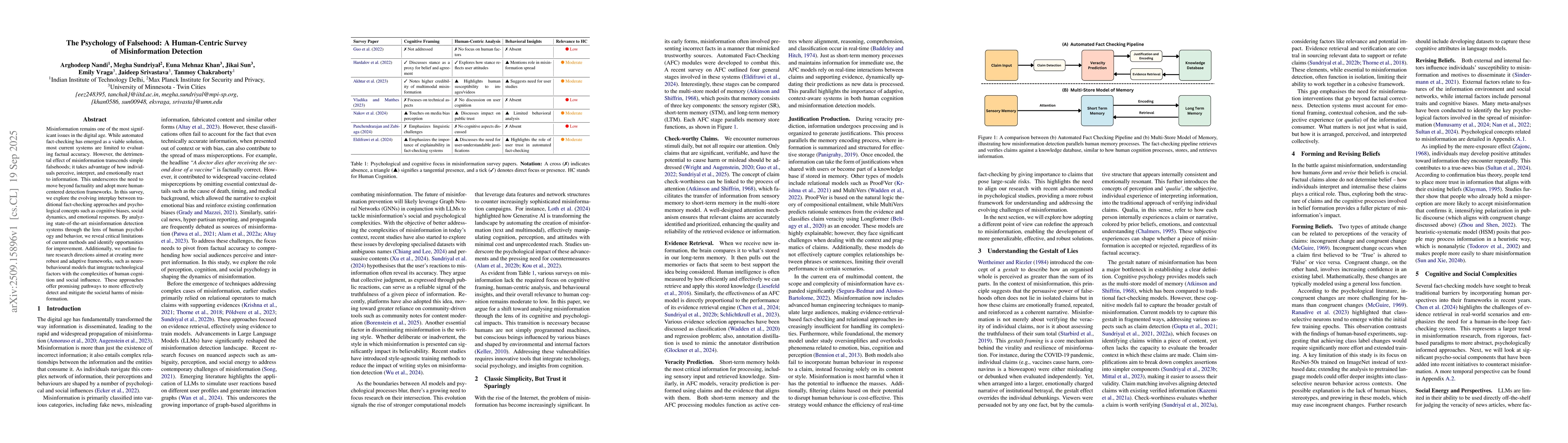 Thumbnail for The Psychology of Falsehood: A Human-Centric Survey of Misinformation
  Detection