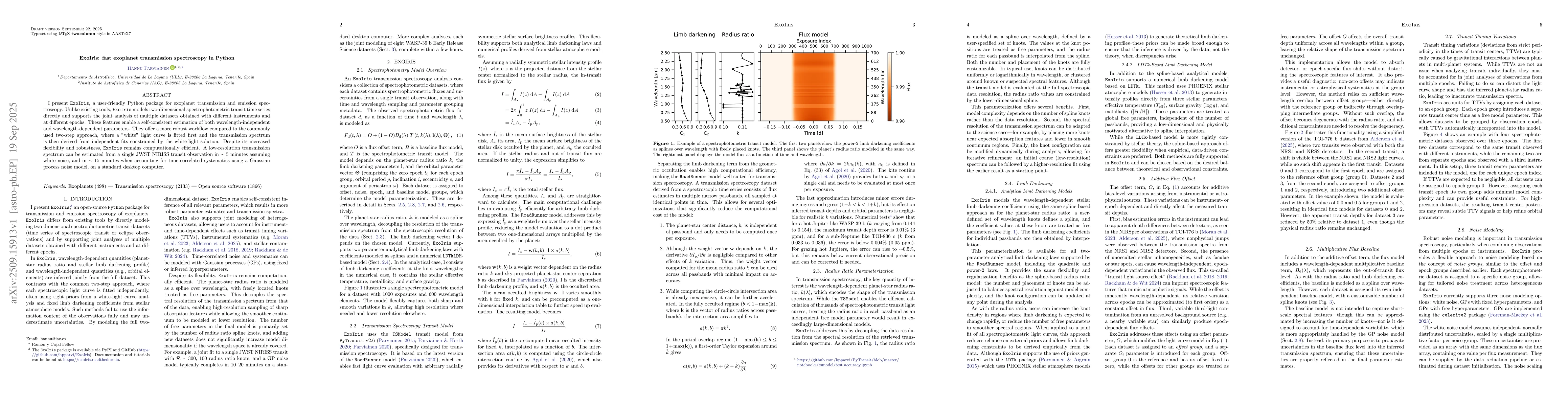 Thumbnail for ExoIris: fast exoplanet transmission spectroscopy in Python