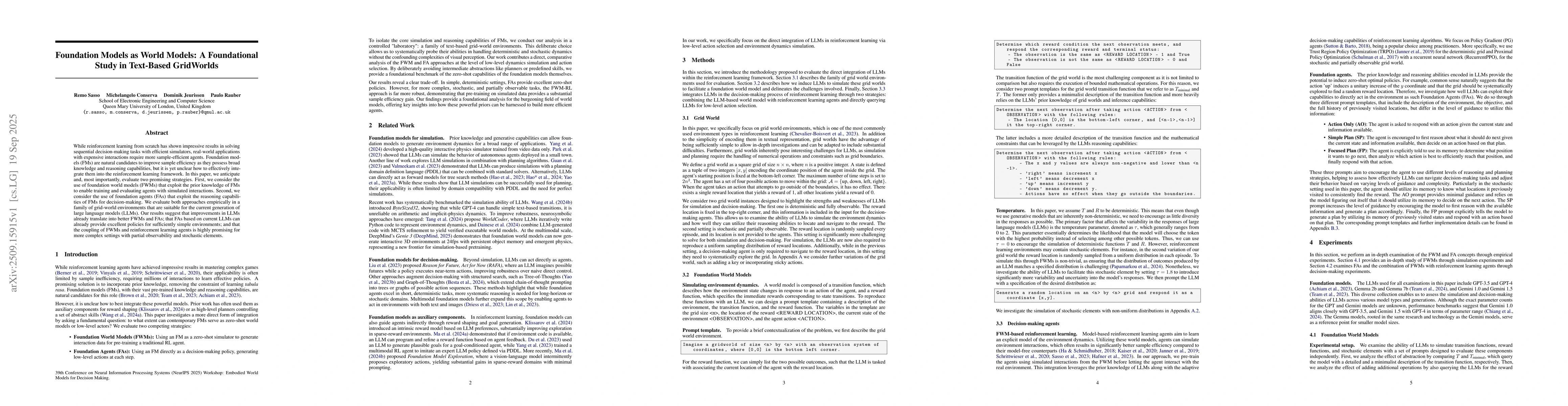 Thumbnail for Foundation Models as World Models: A Foundational Study in Text-Based
  GridWorlds