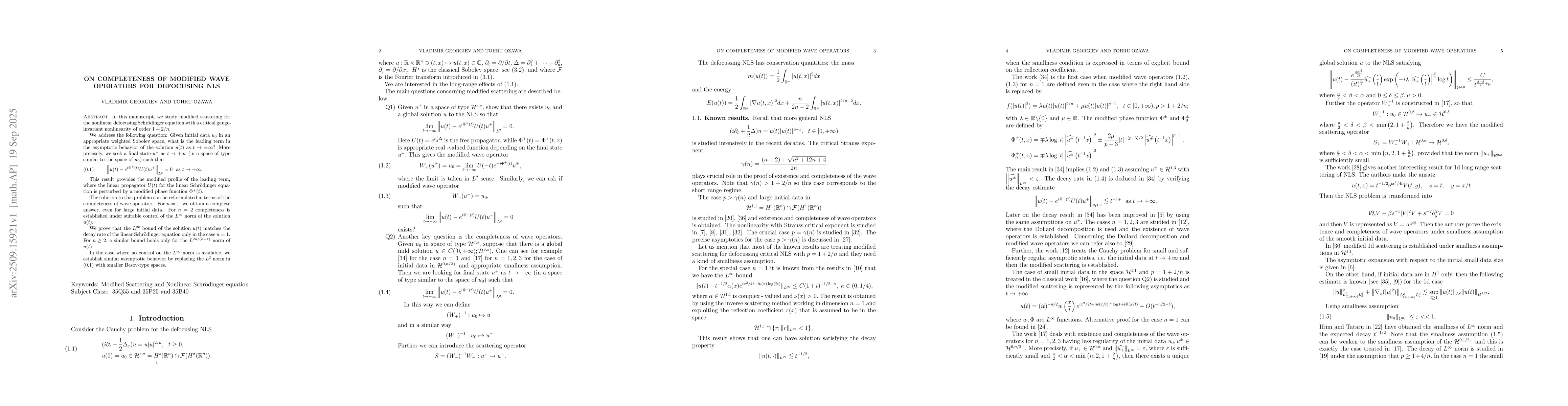Thumbnail for On completeness of modified wave operators for defocusing NLS