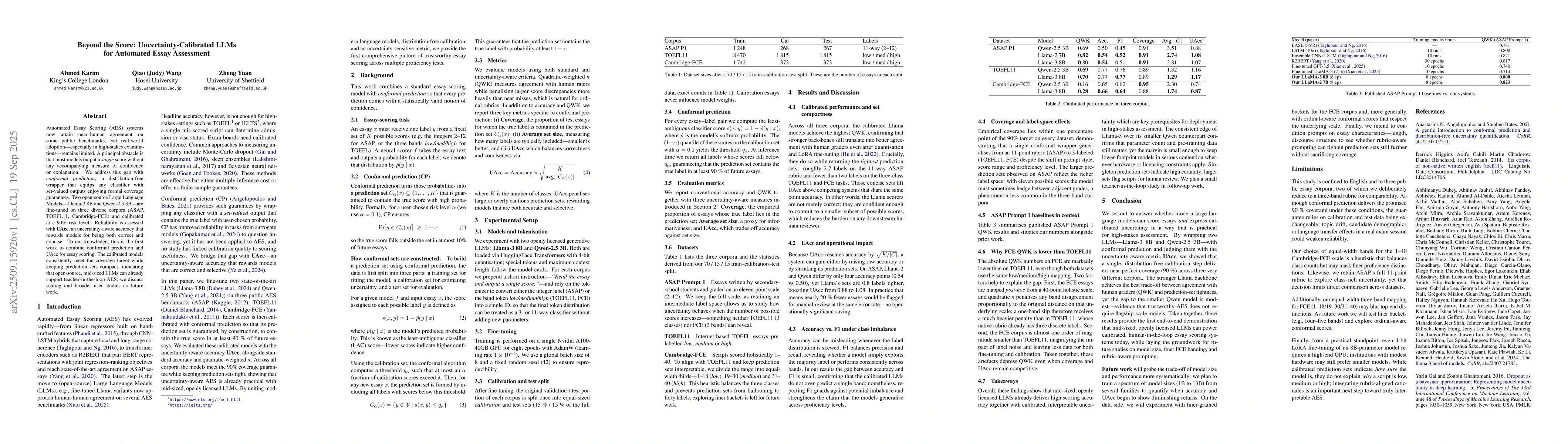 Thumbnail for Beyond the Score: Uncertainty-Calibrated LLMs for Automated Essay
  Assessment