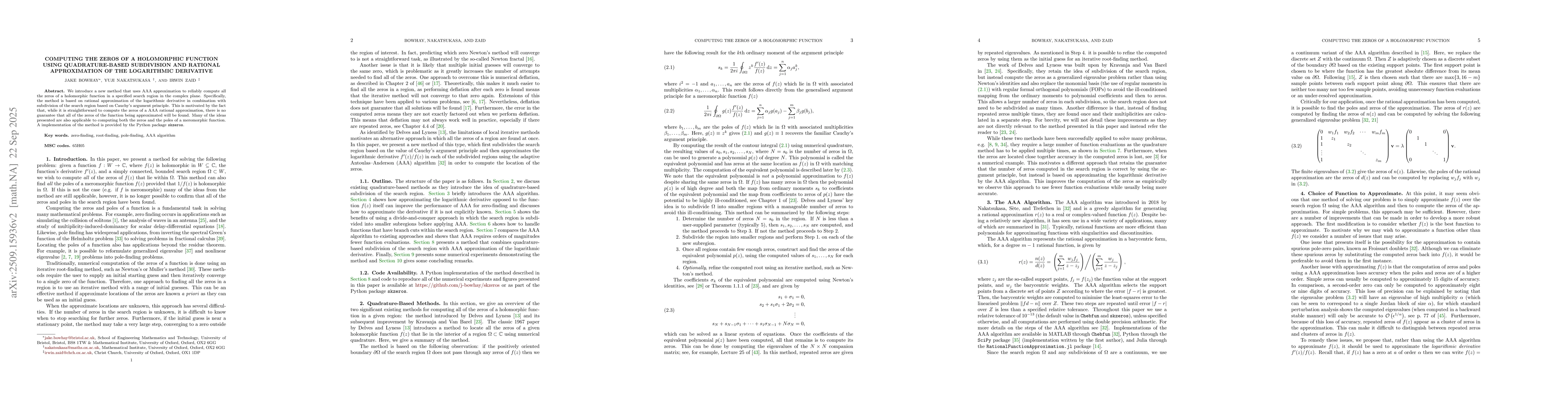 Thumbnail for Computing the Zeros of a Holomorphic Function Using Quadrature-Based
  Subdivision and Rational Approximation of the Logarithmic Derivative