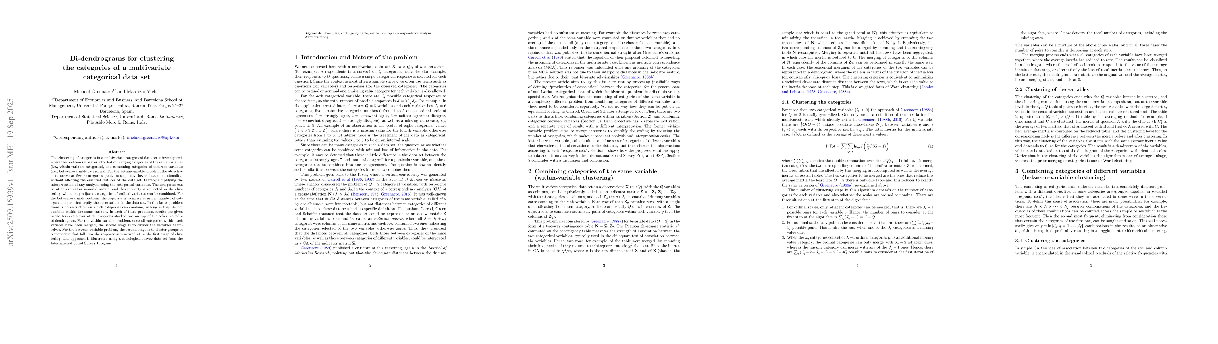 Thumbnail for Bi-dendrograms for clustering the categories of a multivariate
  categorical data set
