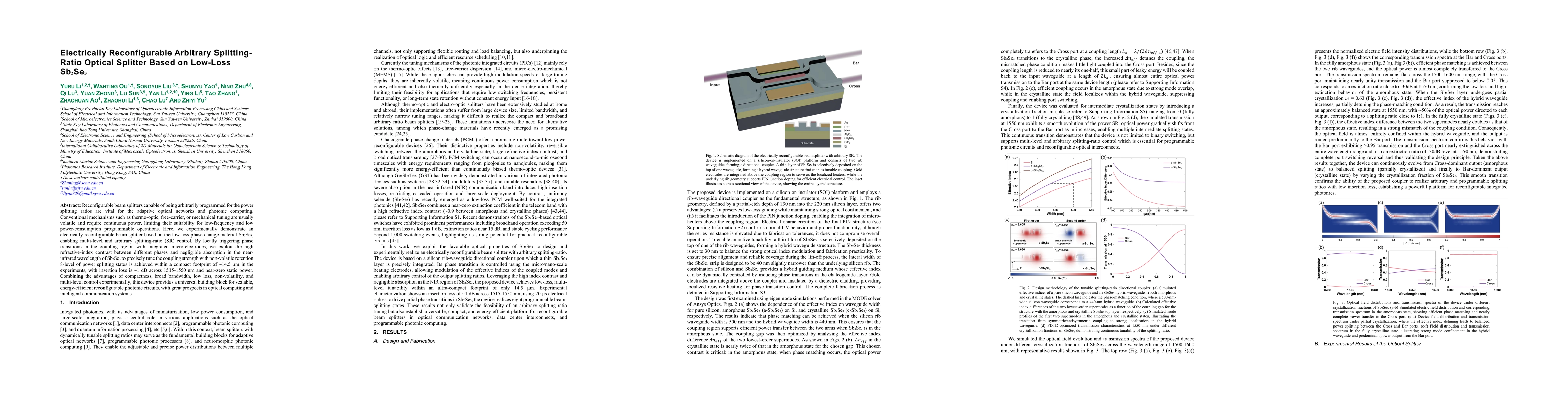 Thumbnail for Electrically Reconfigurable Arbitrary Splitting-Ratio Optical Splitter
  Based on Low-Loss Sb2Se3
