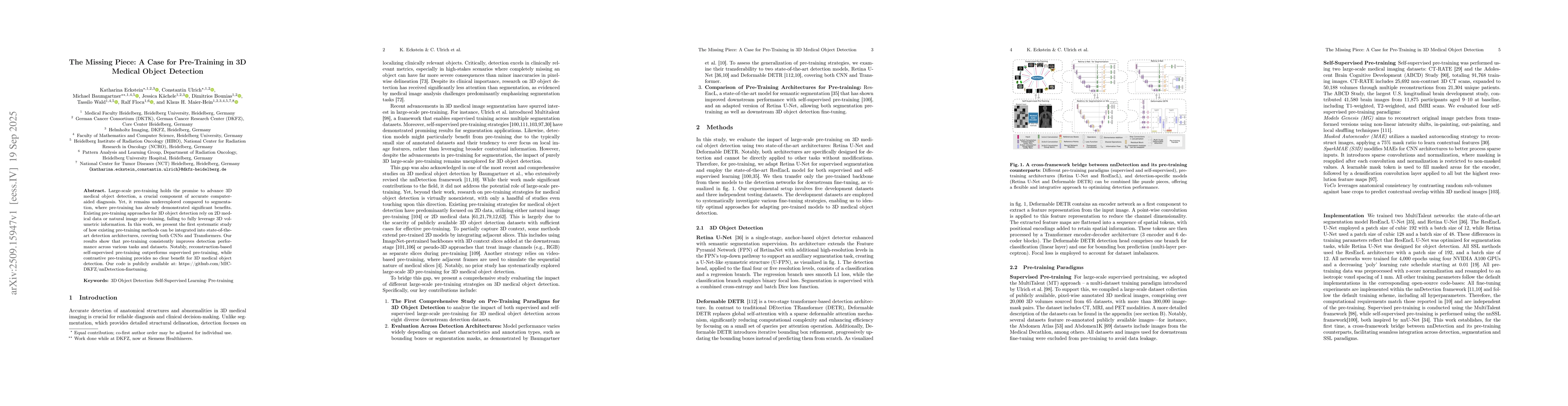 Thumbnail for The Missing Piece: A Case for Pre-Training in 3D Medical Object
  Detection