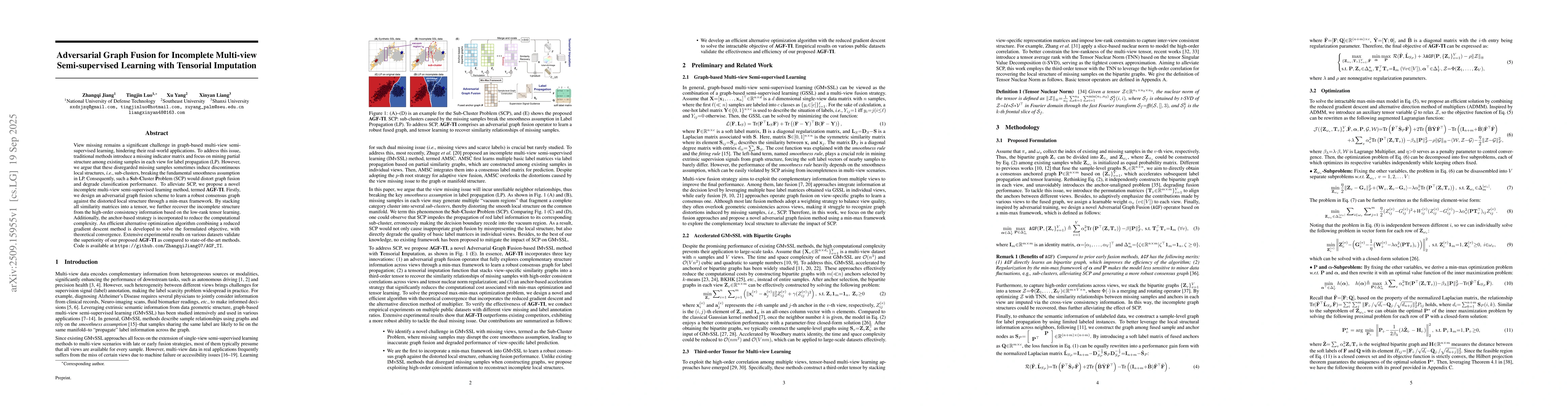 Thumbnail for Adversarial Graph Fusion for Incomplete Multi-view Semi-supervised
  Learning with Tensorial Imputation