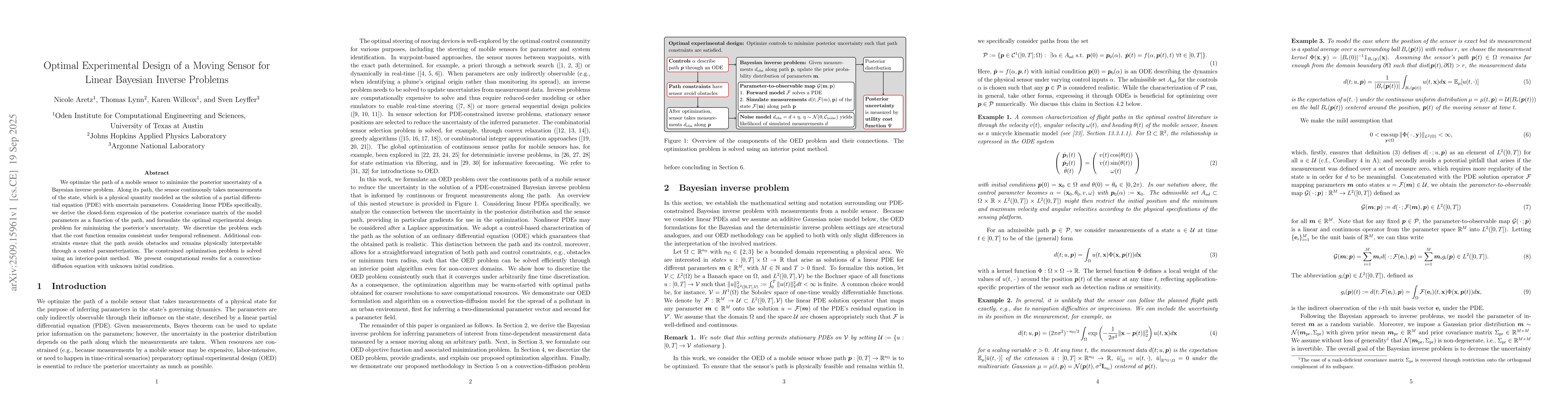 Thumbnail for Optimal Experimental Design of a Moving Sensor for Linear Bayesian
  Inverse Problems