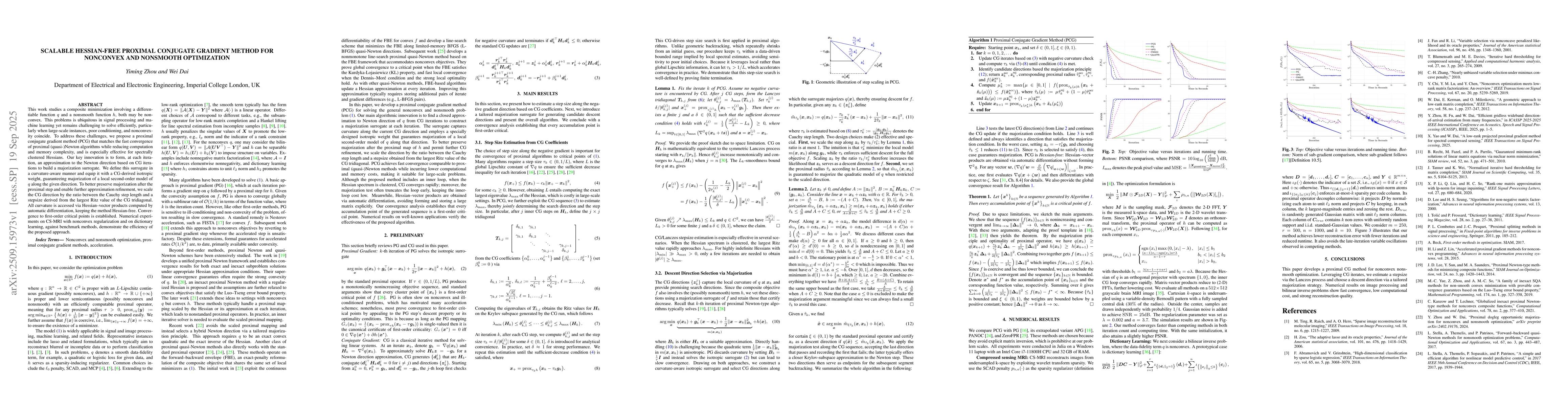Thumbnail for Scalable Hessian-free Proximal Conjugate Gradient Method for Nonconvex
  and Nonsmooth Optimization