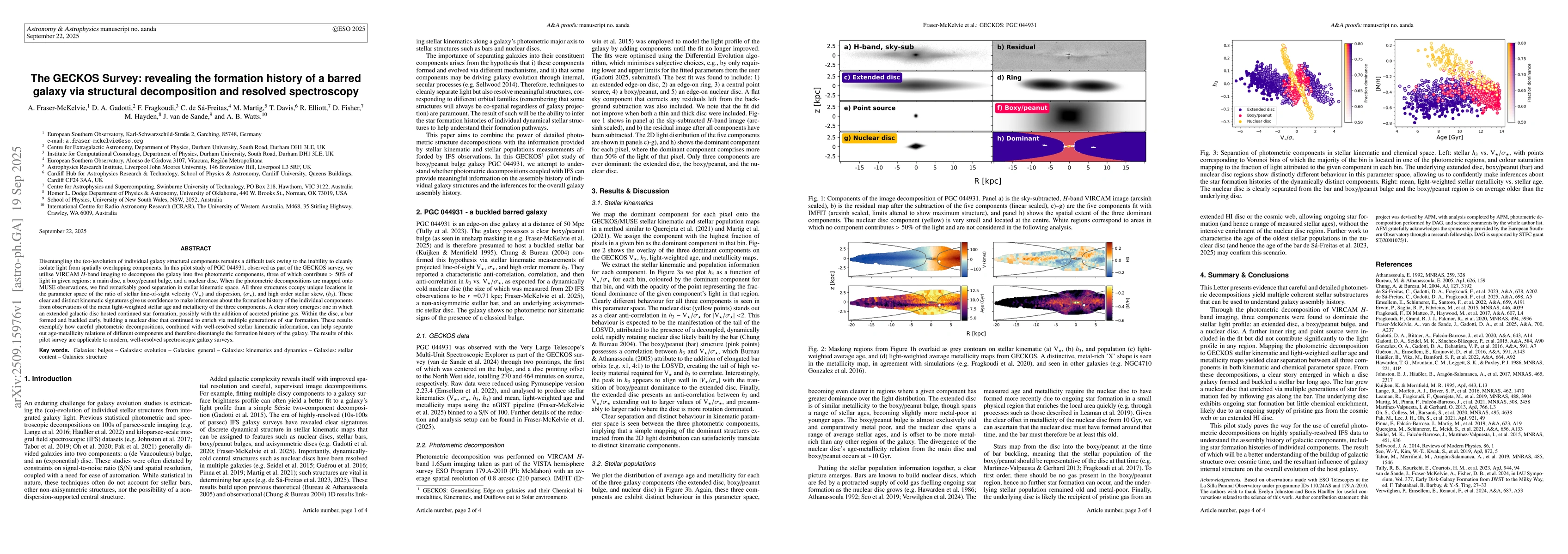 Thumbnail for The GECKOS Survey: revealing the formation history of a barred galaxy
  via structural decomposition and resolved spectroscopy