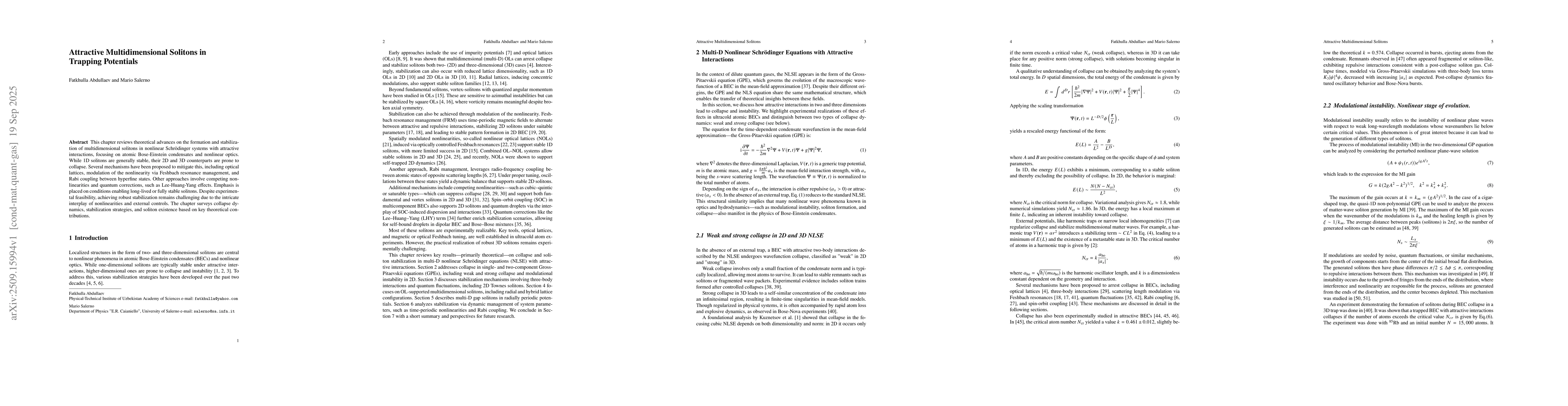 Thumbnail for Attractive Multidimensional Solitons in Trapping Potentials