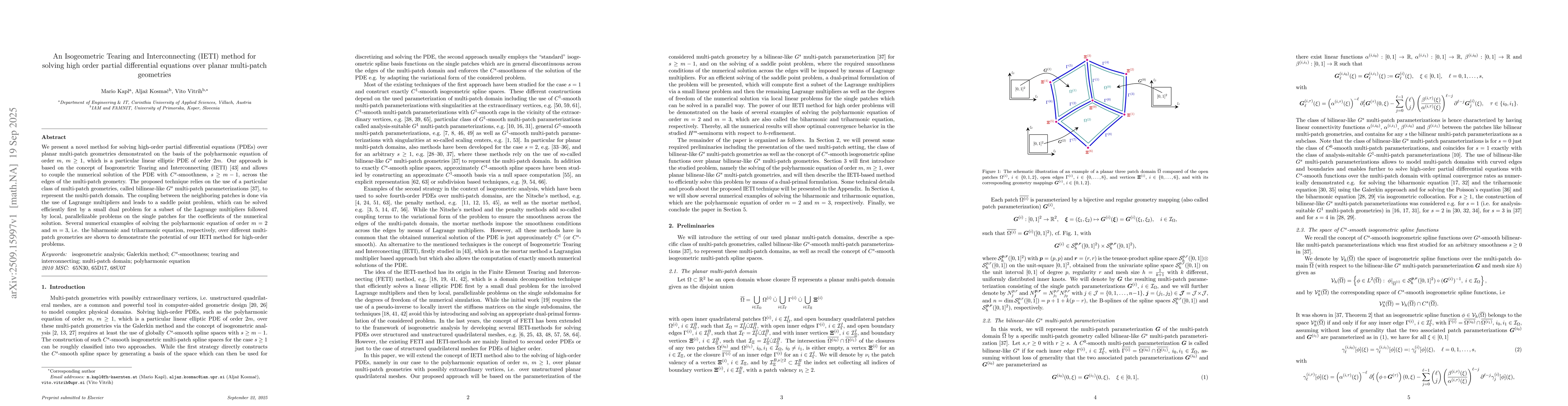 Thumbnail for An Isogeometric Tearing and Interconnecting (IETI) method for solving
  high order partial differential equations over planar multi-patch geometries