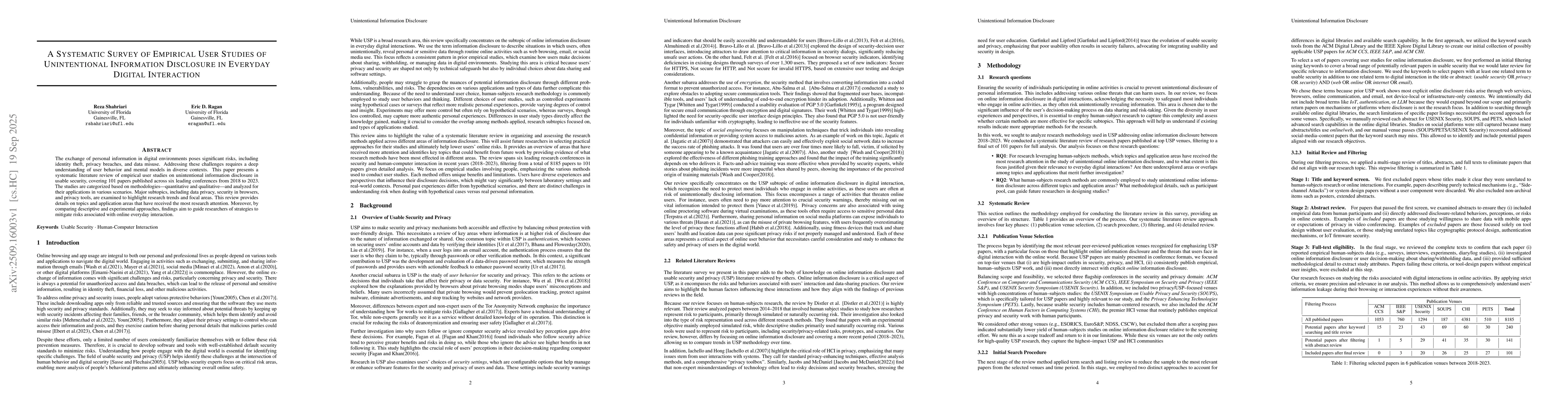 Thumbnail for A Systematic Survey of Empirical User Studies of Unintentional
  Information Disclosure in Everyday Digital Interaction