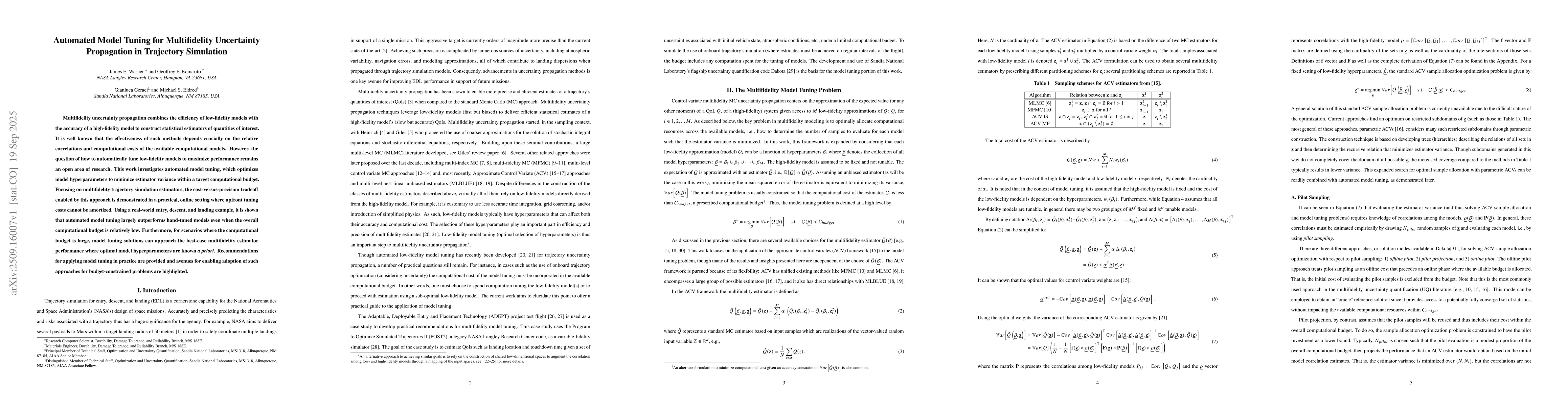 Thumbnail for Automated Model Tuning for Multifidelity Uncertainty Propagation in
  Trajectory Simulation