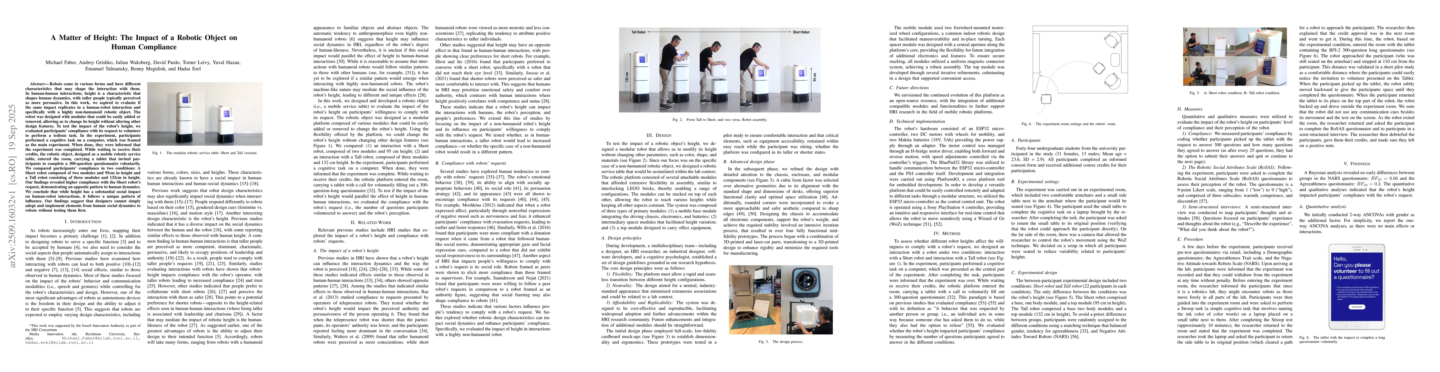 Thumbnail for A Matter of Height: The Impact of a Robotic Object on Human Compliance