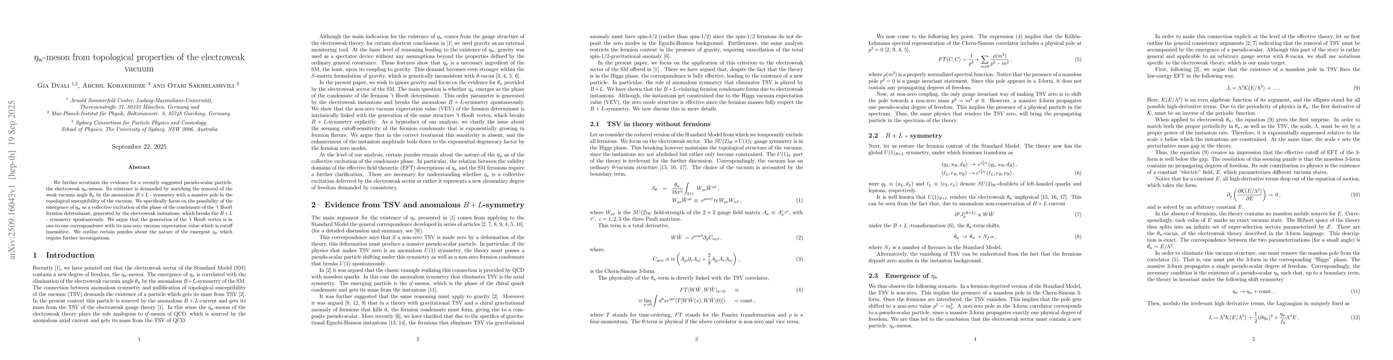 Thumbnail for $η_{\rm w}$-meson from topological properties of the electroweak
  vacuum