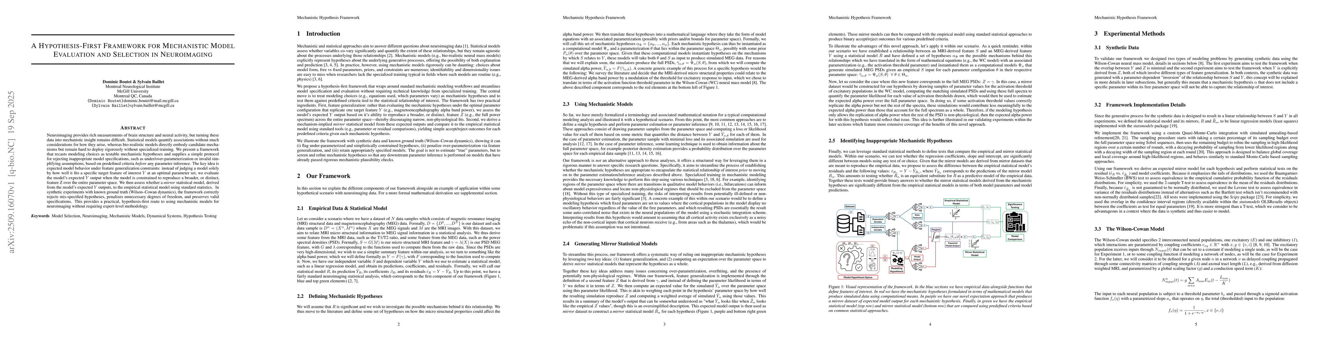 Thumbnail for A Hypothesis-First Framework for Mechanistic Model Evaluation and
  Selection in Neuroimaging
