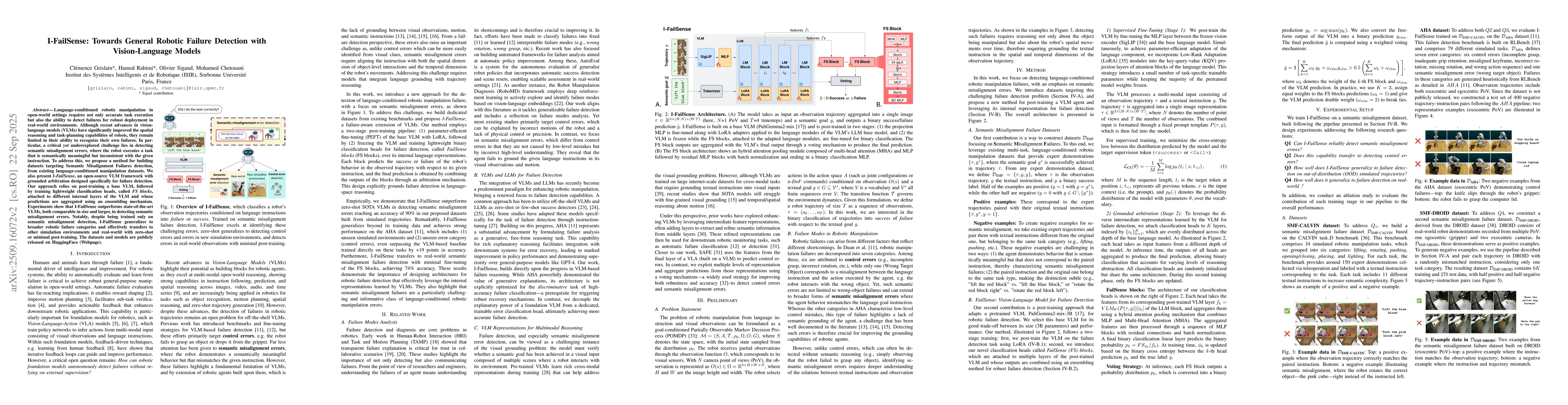 Thumbnail for I-FailSense: Towards General Robotic Failure Detection with
  Vision-Language Models