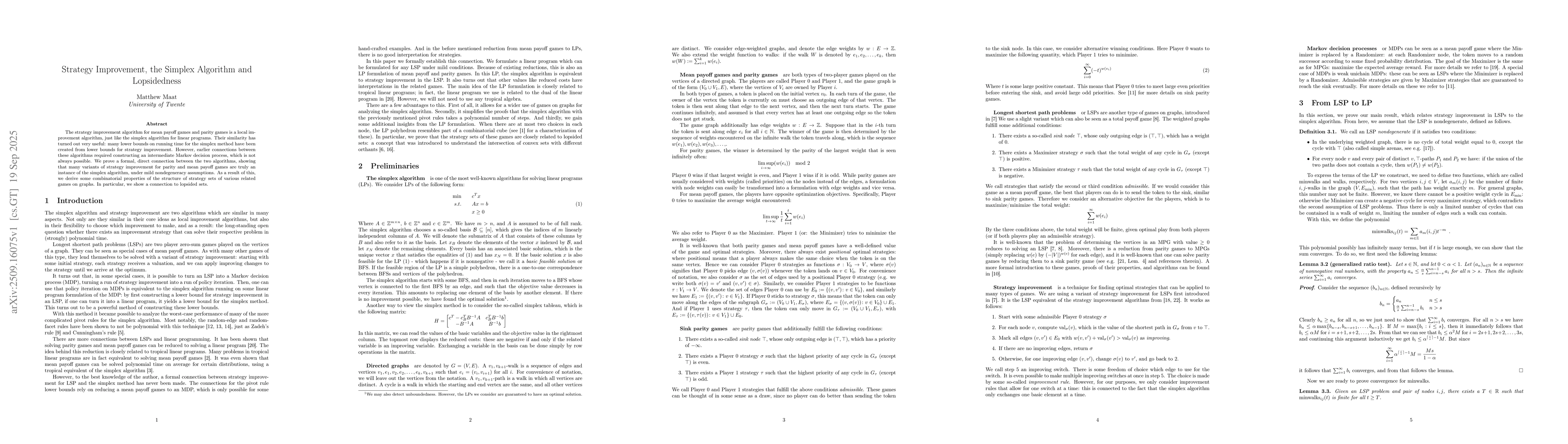 Thumbnail for Strategy Improvement, the Simplex Algorithm and Lopsidedness
