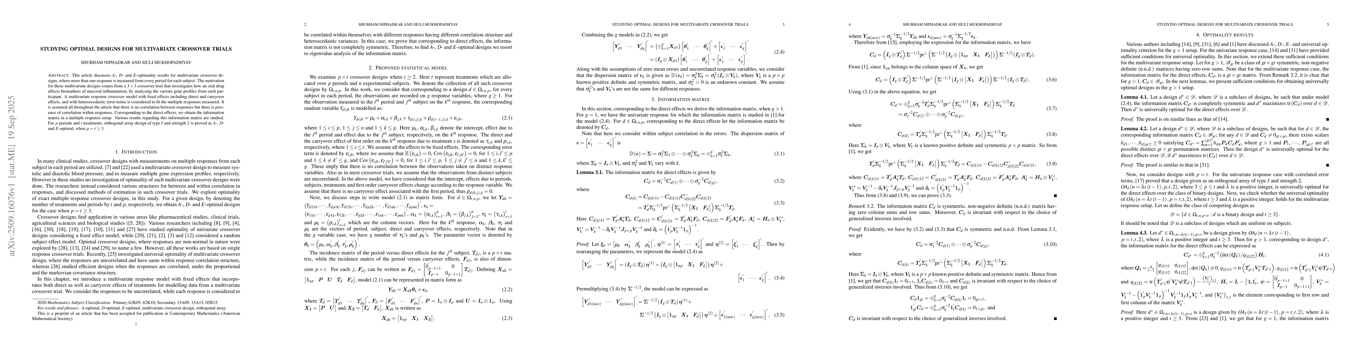 Thumbnail for Studying Optimal Designs for Multivariate Crossover Trials
