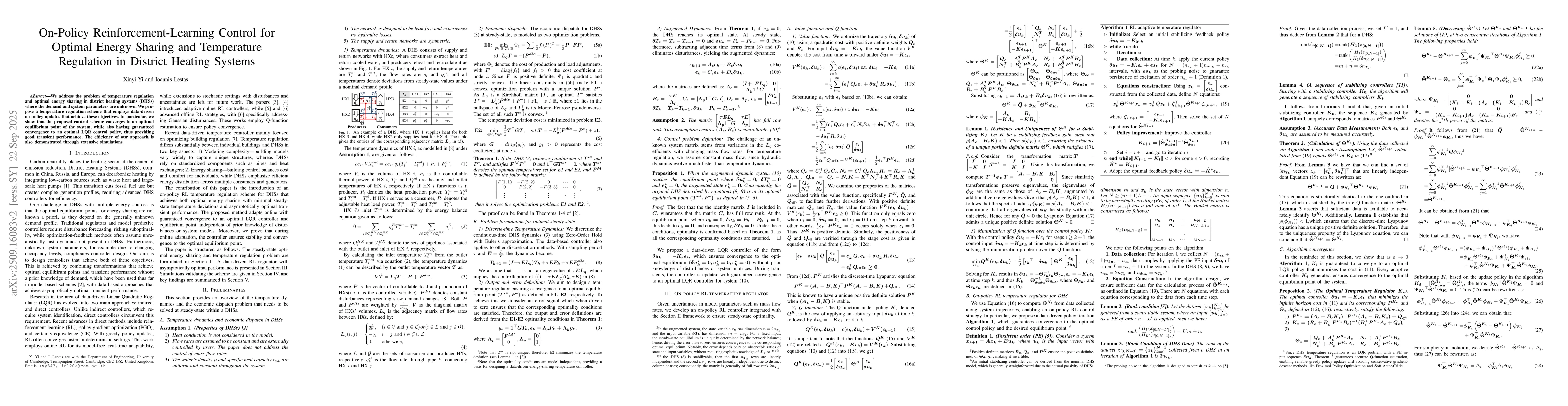 Thumbnail for On-Policy Reinforcement-Learning Control for Optimal Energy Sharing and
  Temperature Regulation in District Heating Systems