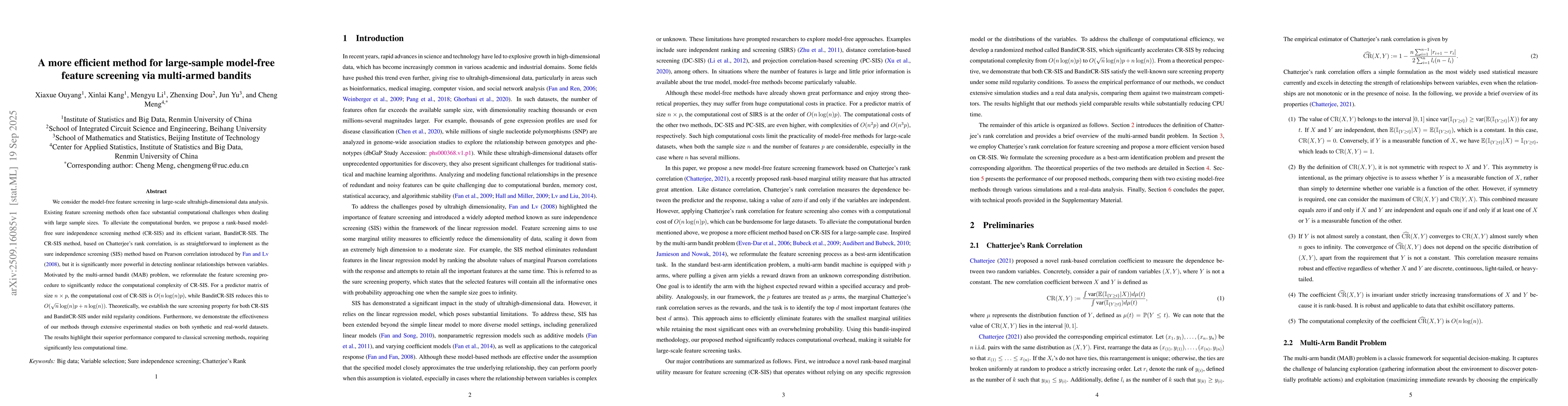 Thumbnail for A more efficient method for large-sample model-free feature screening
  via multi-armed bandits