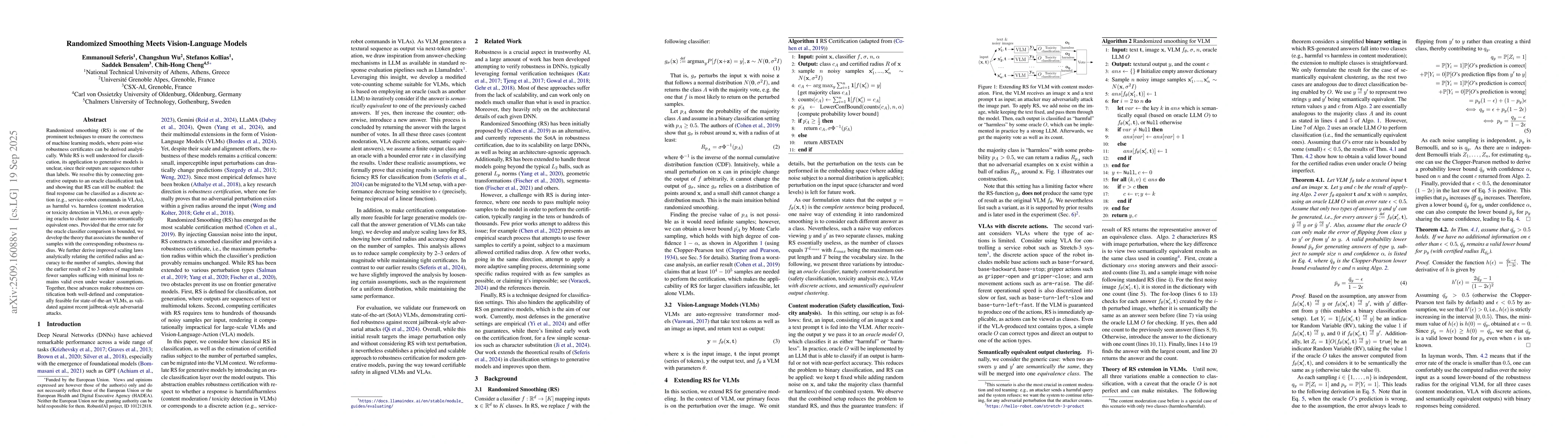 Thumbnail for Randomized Smoothing Meets Vision-Language Models