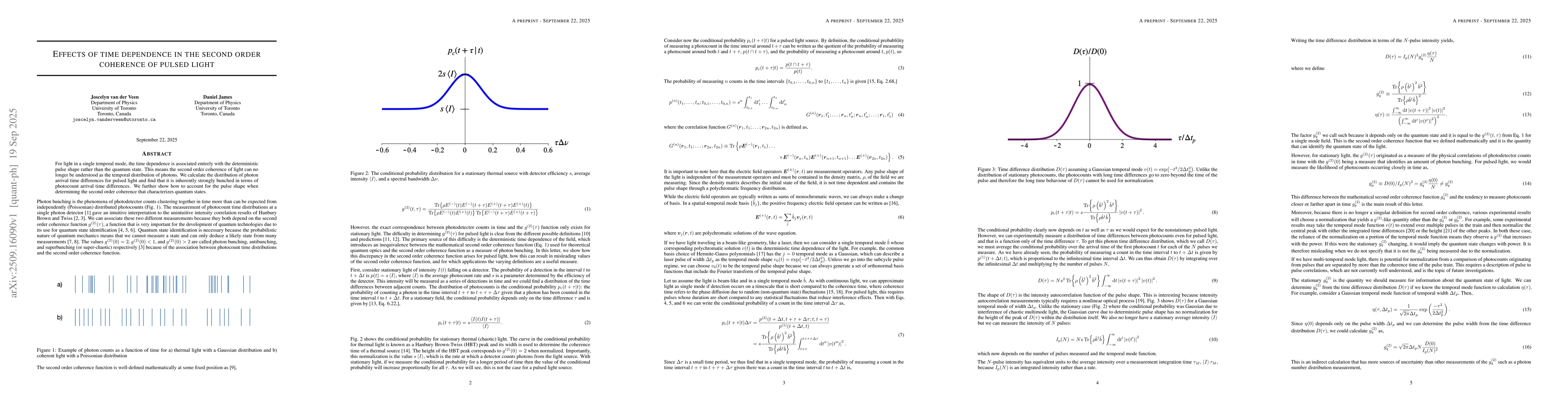 Thumbnail for Effects of time dependence in the second order coherence of pulsed light