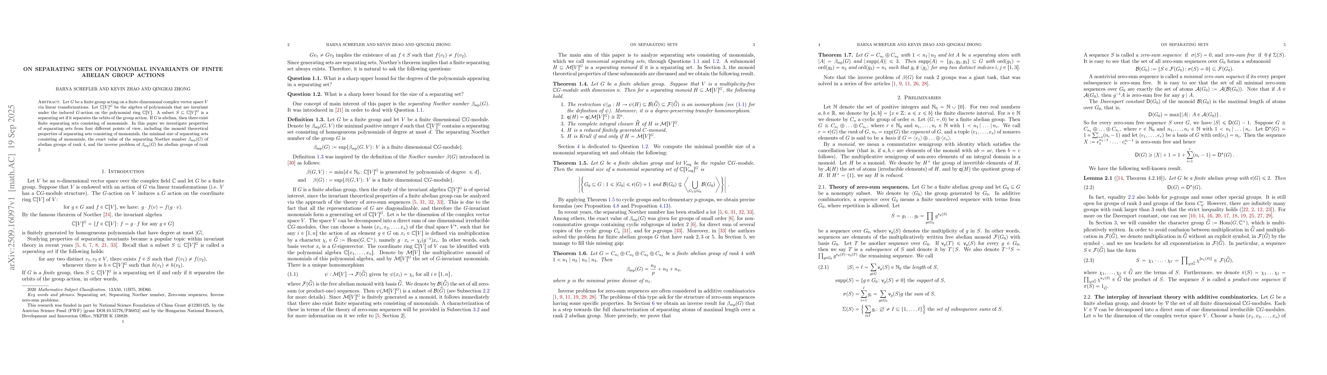 Thumbnail for On separating sets of polynomial invariants of finite abelian group
  actions
