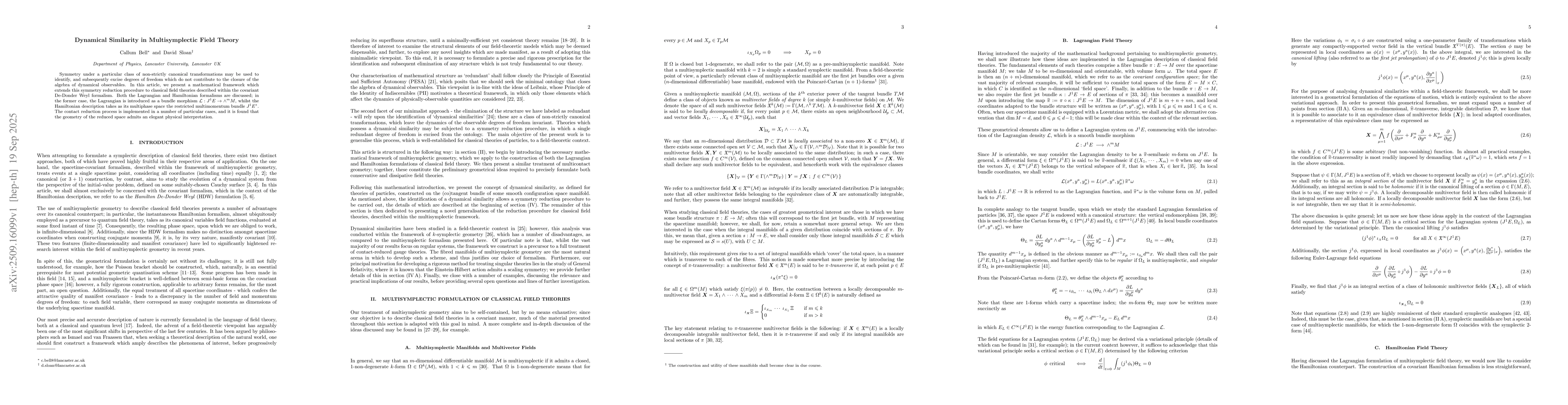Thumbnail for Dynamical Similarity in Multisymplectic Field Theory