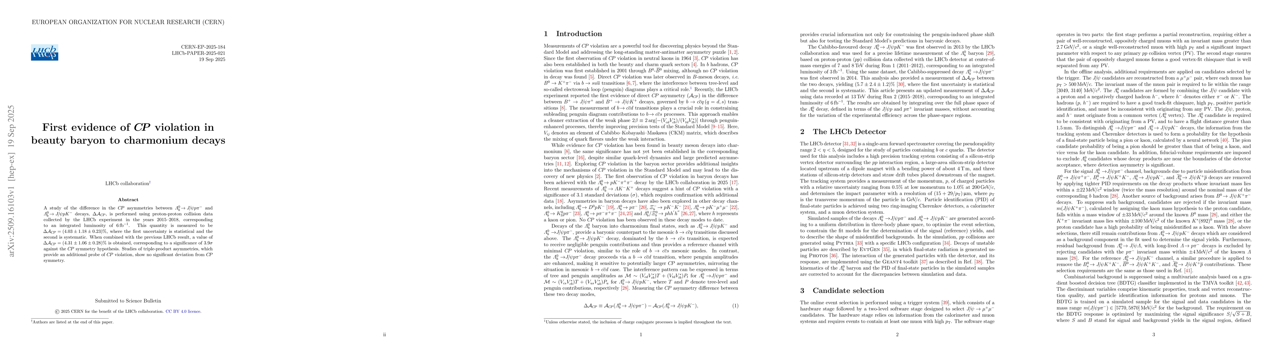 Thumbnail for First evidence of $CP$ violation in beauty baryon to charmonium decays