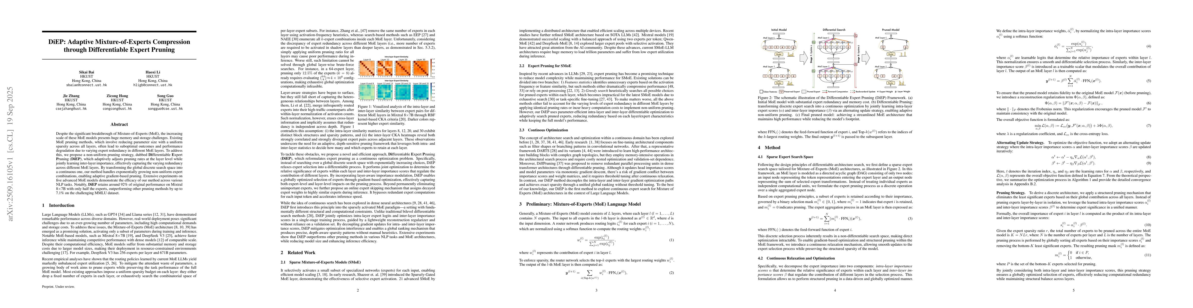 Thumbnail for DiEP: Adaptive Mixture-of-Experts Compression through Differentiable
  Expert Pruning
