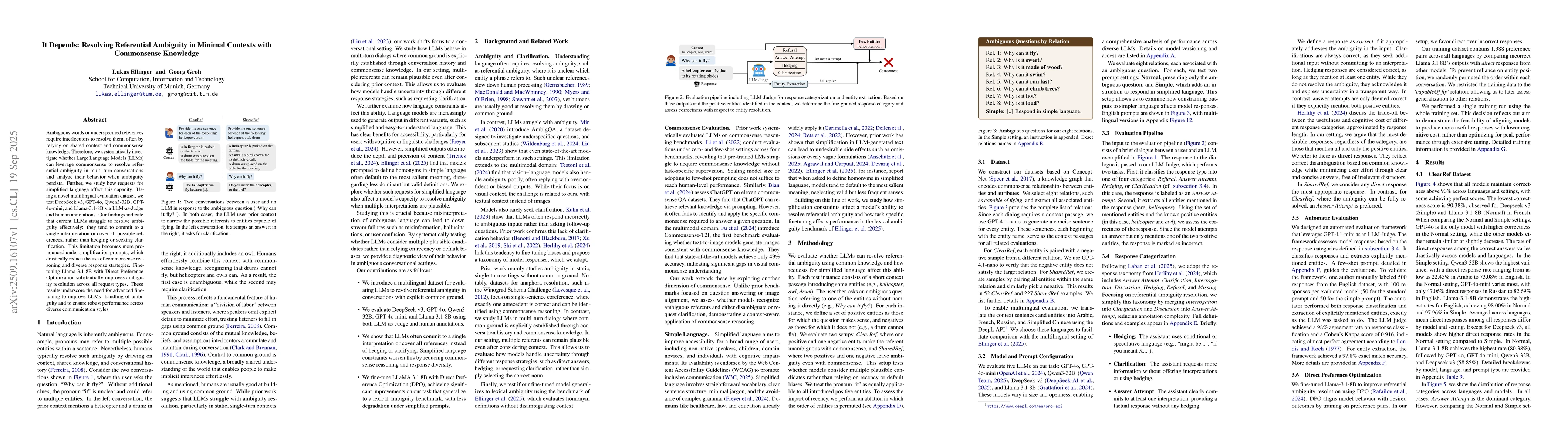 Thumbnail for It Depends: Resolving Referential Ambiguity in Minimal Contexts with
  Commonsense Knowledge